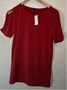 NWT Ann Taylor Deep Red Short Sleeve Split Sleeve Top/Blouse Size Small